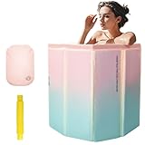 YTACREA Faltbare Mobile Badewanne für Erwachsene, Tragbare Freistehende Badewanne für Heißbad und Eisbad, Faltbadewanne Badetonne Badezuber für Dusche Spa Sauna, Balkon, Outdoor, 70 * 65CM, Grün Rosa