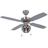 Nowa LED Deckenventilator Deckenleuchte Lampe Ventilator Wohnzimmer Lüfter Glas rauchfarben, 3 Stufen Zugschalter, Metall silber Glas, 7W 806lm warmweiß, DxH 105x40 cm