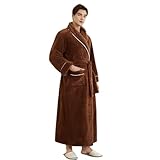 Generisch Herren Fleece Bademantel Winter Einfarbig Morgenmantel Weich Warm Hausmantel Kuschelig Saunamantel mit Schnürung Verdickter Flauschig Negligee Hochwertige Nachtwäsche Causal Hausanzug