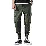 Spritumn Herren Fashion Cargohose Arbeitshose Herren Casual Smart Cotton Cargo Combat Hose mit elastischem Bund lockere Passform Gr. XXXXXL, Armee-grün