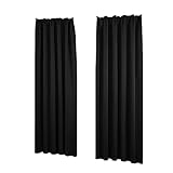 Deconovo Verdunkelungsvorhang Gardinen Thermovorhang mit Kräuselband, 245x140 cm(HöhexBreite), Schwarz, 2er Set
