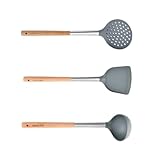 JOINPAYA Silikon Kochlöffel und Spachtel mit Buchenholzgriff Hitzebeständig Lebensmittelecht Antihaftbeschichtete Küchenutensilien für Haus Küche