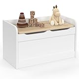 IDMarket - Sitzbank mit Aufbewahrungstruhe für Kinder, 60 cm, aus Holz, Weiß und Buche