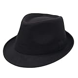 Happyupcity Schwarze Herren Manhattan Strukturierte Gangster Trilby Fedora Hut Jazz Cap Floppy Panama Hut Gentlemans Flat Hat, Schwarz, 60