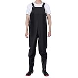 HWJFDC Wathose PVC Angeln Waders Hosen Mit Stiefel Set Verdicken Wasserdicht Männer Frauen Erwachsene Leichte Jagd Waten Brust Overalls(Black,46)