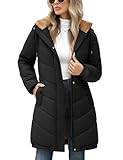 RITOSTA Winterjacke Damen Lang Fleece Gefüttert Steppmantel mit Kapuze Warm Parka Damen-Jacken Puffer Mantel Herbst Winter Hooded Jacket Kapuzenjacke Wintermantel mit Taschen(Schwarz,M)