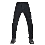 CFlong Motorrad-Jeanshose Für Herren/Damen, Sturzfeste Jeans Mit Geradem Bein Und 4 Arten Von Schutzausrüstung, Motorradhose Für Motorradrennfahrer (Schwarz,6XL)