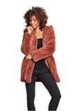 Urban Classics Ladies Hooded Teddy Coat aus Fake Kaninchenfell, Damen Mantel mit Kapuze und Seitentaschen, darkrose, M
