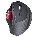 ProtoArc EM01 NL Trackball Maus Kabellos, 2.4G USB & 2*Bluetooth, Daumensteuerung, Verstellbarer Winkel,5 DPI Einstellbar,Wiederaufladbare Maus für PC/Mac/iPad/Windows - Rot Ball