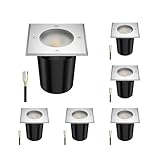 ledscom.de 6 Stück Bodeneinbauleuchte RELI für außen, IP67, edelstahl, gefrostet, eckig, 11 x 11cm inkl. LED Lampe 468lm warmweiß