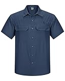 Outdoor Ventures Herren Hemd Kurzarm UV Schutz Freizeithemd Wasserdicht Schnelltrocknendes Funktionshemd zum Wandern, Angeln, Reise,Safari Navy Blau L