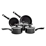 Amazon Basics 5-teiliges Kochgeschirr-Set mit Antihaftbeshichtung - induktionsgeeignet, mit Deckeln, Schwarz