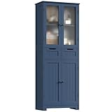 HOCSOK Badezimmerschrank Hoch, Badschrank Hochschrank mit 4 Türen und 2 Schubladen, Küchenschrank Hochschrank für Wohnzimmer Küche Esszimmer Büro, 170x 60x30cm, Blau