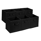 Amazon Basics zusammenklappbarer Aufbewahrungswürfel/Organizer aus Stoff mit Griffen, 6 Stück, Einfarbig Schwarz, 33 cm x 33 cm x 33 cm