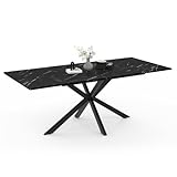 IDMarket - Esstisch, ausziehbar, rechteckig, Alix, 6-10 Personen, Spinnenfuß, Metall, Schwarz und Platte mit Marmor-Effekt, Schwarz, Alaska, 160 – 200 cm