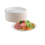 Einwegteller 100 Stück Pappteller Recycling Zuckerrohr Bagasse Einwegbesteck 100% Natürlich Kompostierbare Pflanzenfaser Umweltfreundliche Partyteller Einmalgeschirr-17.8cm,Weiß
