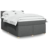 vidaXL Boxspringbett, Doppelbett mit LED Matratze Matratzenauflage, Bettgestell mit Lattenrost Kopfteil, Polsterbett Bett für Schlafzimmer, Dunkelgrau 140x200cm Stoff