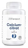 Calciumcitrat, mit Vitamin D3, 120 Kapseln | Um einem niedrigen Kalzium-Spiegel im Blut entgegenzuwirken | Keine Zusatzstoffe, keine Allergene, GMO-frei | Zenement