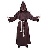 Myir JUN Mönch Robe Kostüm Mönch Priester Gewand Halloween Kostüm mit Kapuze Mittelalterliche Kapuze Herren Männer Mönchskutte (Braun, XX-Large)
