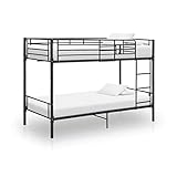 Hommdiy Etagenbett Schwarz Metall 90×200 cm Stockbett Hochbett Metallbett Bettgestell Doppelstockbett Schlafzimmerbett Jugendbett mit Lattenrost (Schwarz, 90 x 200 cm)