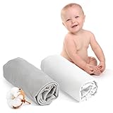 Dreamzie - Spannbettlaken 70x140 Baby 2er Pack - Baumwolle Oeko Tex Zertifiziert - Weiß und Grau - 100% Jersey Spannbetttuch 70x140cm