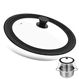 Universaldeckel Schwarz, Universal Glasdeckel für Ø 28/30/32 cm Töpfe und Pfannen, Glasdeckel Hitzebeständig mit Silikonrandmit und Dampfloch, Topfdeckel Universal für vielseitiges Kochen
