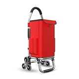 Einkaufswagen für Treppensteiger, mit 6 Rädern, groß, 36 l Fassungsvermögen, Oxford-Gewebe, zusammenklappbar, Rot