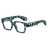 WFFZTZW Fashion Square Damen Brillengestell Klare Brillen Retro Herrengestell (Blau Leopard Klar)