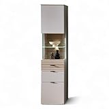 Stella Trading INA Vitrine in Kaschmir, Riva Eiche Optik FSC-Zertifiziert - Moderner Vitrinenschrank mit LED-Beleuchtung und viel Stauraum - 45 x 200 x 36 cm (B/H/T)