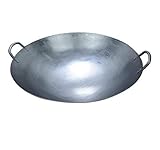 QHQQXN Traditioneller altmodischer handgeschmiedeter Eisentopf, binaurale Wok-Pfanne, Restaurant-Koch-Pfanne, großer Eisenlöffel, 40 cm (45 cm)