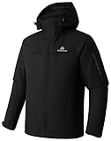 Herren Skijacke Wasserdicht Warm Atmungsaktiv Snowboardjacke Winterjacke mit Kapuze Outdoorjacke Schwarz Größe:L