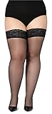 Bellivalini Damen halterlose Strümpfe mit Spitze Plus Size 20 DEN BLV-1126 (Schwarz, 3XL)