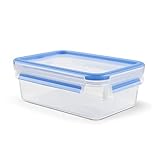 EMSA Clip & Close Frischhaltedose, rechteckig, 1 L, mit Deckel, Aufbewahrungsbox, 100 Prozent dicht, spülmaschinen-, gefrier-, mikrowellenfest, Transparent, Blau, Made in Germany, 508540