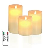 Lam(MS)pen 3 Stück LED Kerzen Flackernde Flamme LED-Echtwachskerze Flammenlose LED Teelichter LED Kerze Echtwachs mit Fernbedienung für Hochzeiten, Partys, Weihnachten, Haus Dekoration, warmweiß