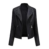 YYNUDA Lederjacke Damen Kurz Bikerjacke Reverskragen Motoradjacke Leder Jacke Übergangsjacke für Frühling Herbst（Schwarz 4XL）