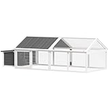 PawHut Großer XXL-Hühnerstall 240cm aus Holz für 4-8 Hühner - moderner 2-Zonen-Design-Hühnerstall mit doppeltem Nistkasten - zu öffnendes Dach, abschließbare Tür, 240 x 112,5 x 76 cm, grau und weiß