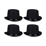 Relaxdays Zylinder Hut, 4er Set, Zauberhut Damen & Herren, Kopfumfang 58 cm, Kostümzylinder Halloween, Karneval, schwarz