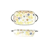 Auflaufform Keramik,Vintage Backform Ofenform, Rechteckig Lasagneform,Farbiger Backform,Lasagneform mit Griff, für Bread, Pasta und Lasagna,Tiramisu(23.8 * 13.2 * 5.2cm)