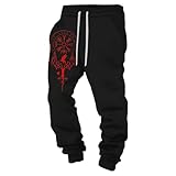 Jogginghose für Herren mit Wikinger-Design atmungsaktives Material Freizeithose mit nordischem Mythologie-Aufdruck elastischer Bund und Taschen lässige Sporthose Hip Hop Hose