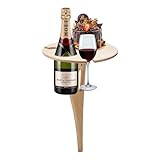 Topyond Tragbarer Klappbarer Weintisch – Outdoor, Garten, Rasen, Picknick, Tragbares Weinregal, Holz-Weinregal, Runder Tisch