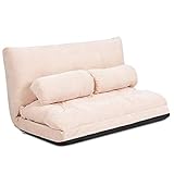 COSTWAY Klappbares Bodensofa, 3 in 1 Schlafsofa mit Schlaffunktion und Verstellbarer Rückenlehne, Sofabett mit 2 Lendenkissen, Klappsofa für Wohnzimmer & Schlafzimmer (Beige)