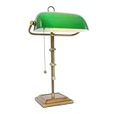 Schreibtischleuchte Bankerlampe Tischlampe altmessing Glas grün Leseleuchte höhenverstellbar, Zugschalter, 1x E27, LxH 26,5x56 cm