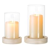 NUPTIO Windlicht Glas Wohnzimmer Deko: Holz Kerzenständer Kerzenhalter Windlichter Outdoor 2er Set Gläser Vase Stumpenkerzen Tischdeko Badezimmer Deko Esstisch Tisch Weihnachten Hochzeit