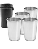 Outdoor Saxx® 4er Set, Edelstahl Camping-Becher in Leder-Tasche, unzerbrechlich