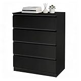 TactFire Kommode Schlafzimmer mit 4 Geräumige Schubladen, für,Wohnzimmer, Schlafzimmer, Flur, Schrank, Sideboard, Highboard,Weiß, 60 x 38 x 78 cm (Schwarz, 4 Schubladen)