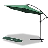 VOUNOT Ampelschirm 300 cm, Sonnenschirm mit Kurbelvorrichtung, Kurbelschirm mit Schutzhülle, Sonnenschutz UV-Schutz, Gartenschirm Marktschirm, Grün