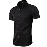 INFLATION Herren Hemd aus Bambusfaser umweltfreudlich Elastisch Slim Fit für Freizeit Business Hochzeit Reine Farbe Hemd Kurzarm Herren-Hemd Schwarz DE M (Etikette 41)