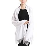 vimate Weiße Pashmina Tücher und Wickel, Frauen Pashmina Schals und Tücher für Abendkleider Brauthochzeiten (DE-White)