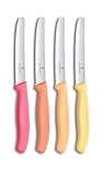 Victorinox Swiss Classic Frühstücksmesser, Brötchenmesser, Set 4teilig, Scharfe Klinge, Wellenschliff, 11 cm, Rostfreier Stahl, Pink, Orange und Gelb