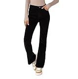 Nina Carter J221 Damen Hochtaillierte Bootcut Stretch-Cordhose aus Samtigem Kordel Vintage Schlaghose Cordjeans, Schwarz (J221-1), XL